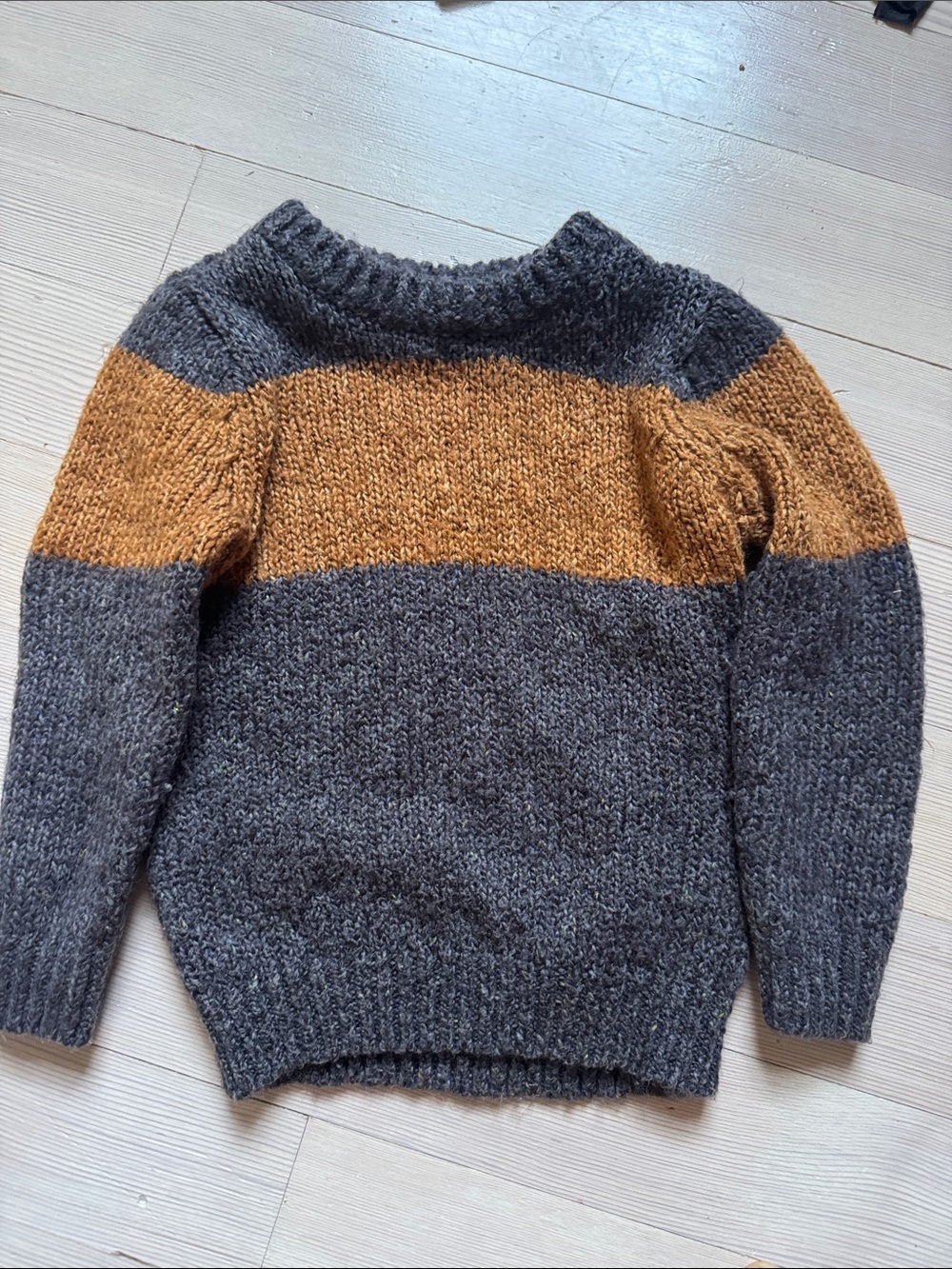 Chunky Grey and Mustard Stripe Knit Sweater